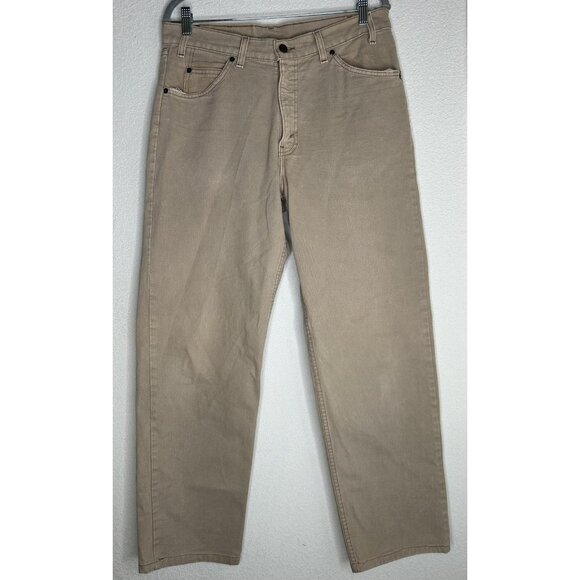Levis 555 Jeans Mens 34x29.5 Tan Khaki Relaxed Fit Straight Leg Orange Tab USA - Picture 2 of 16